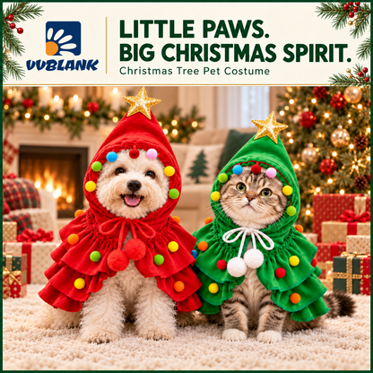 VVBLANK Christmas Tree Pet Costume in red and green with dog and cat