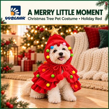 VVBLANK Holiday Red Christmas Tree Pet Costume on a small dog